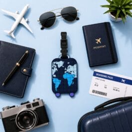 World Map silicone travel luggage tag with adjustable strap and hidden ID card