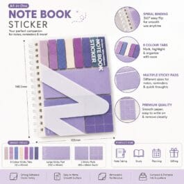 Sticky Note Sticker Book – Spiral Bound Planner Notes with Colour Page Flags – Violet