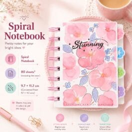 Cute Floral Spiral Notebook with Ruled Pages & 4 Tabbed Dividers – Pink