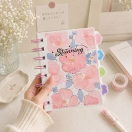 Cute floral spiral notebook with ruled pages and four colorful tabbed dividers