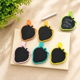 Set of five colourful fruit shape mini chalkboard clips