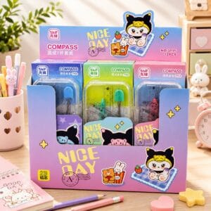 7 piece geometry box set with compass ruler protractor set squares pencil and eraser