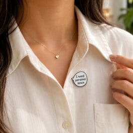 I Need Personal Space hard enamel pin featuring a minimalist speech bubble quote design