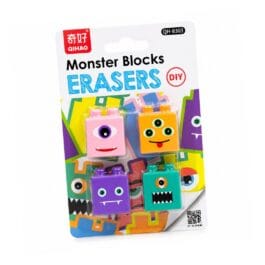 Monster Blocks Erasers 4 Piece DIY Set – Colourful Block Style Designs (assorted design)