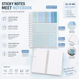 Sticky Notes Notebook with PET Tabs & Ruled Writing Sheets – Blue