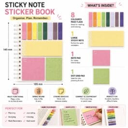 Sticky Note Sticker Book – Spiral Bound Planner Notes with Colour Page Flags