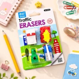 Traffic Vehicle Erasers Set of 4 with ambulance fire truck tractor and crane truck