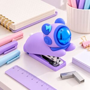 Lavender astronaut stapler with blue details and a glossy visor-style accent