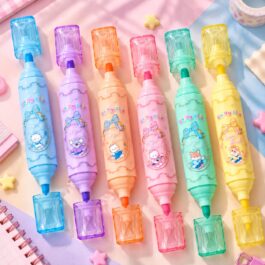 Cute Dual-Ended Highlighters with Transparent Pouch – Set of 6