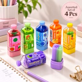 Fruit Juice Bottle Erasers — Assorted Pack of 4