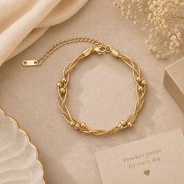 Gold-Plated Multi-Strand Beaded Bracelet for Women