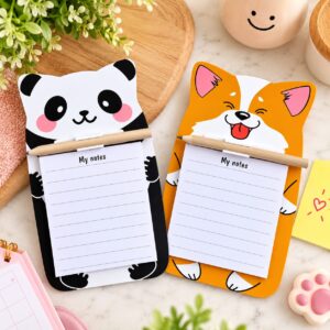 Panda and corgi fridge memo pads used for lists and reminders