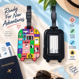 Travel Icons Silicone Luggage Tag with ID Card
