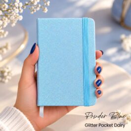 Powder blue glitter A6 diary cover with elastic closure