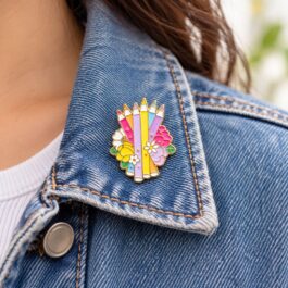 Colourful Pencil and Floral Enamel Pin