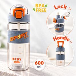 600 ml Sports Water Bottle with Straw – Grey